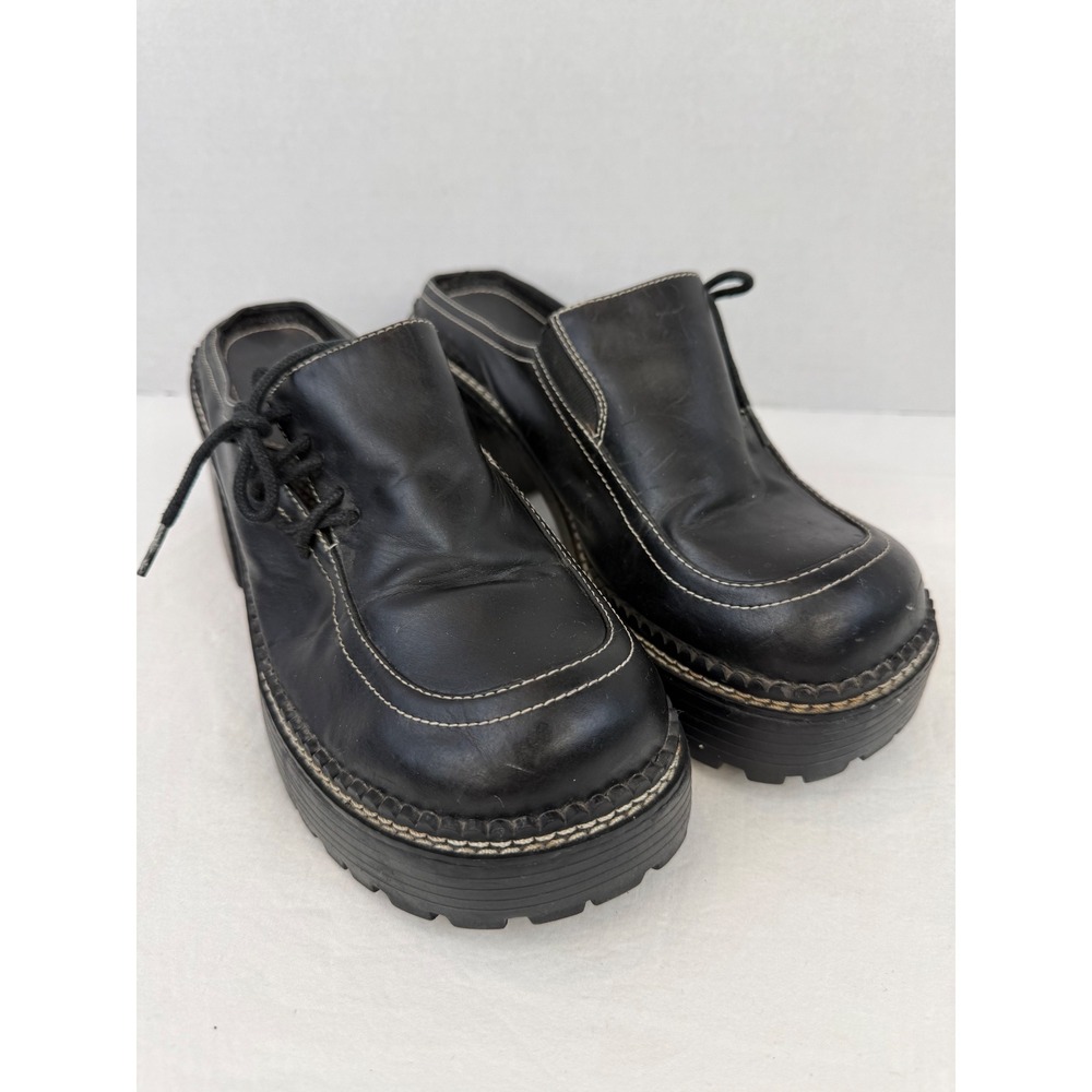 Lower East Side Black Chunky Platform Mules Lace Up Shoes Size 10
